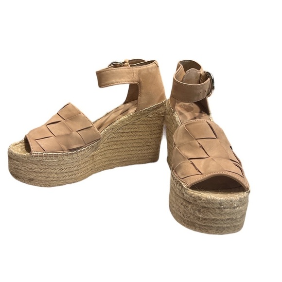 MARC FISHER espadrille, leather Platform Wedge sandals Tan  SZ 10 - Picture 4 of 9